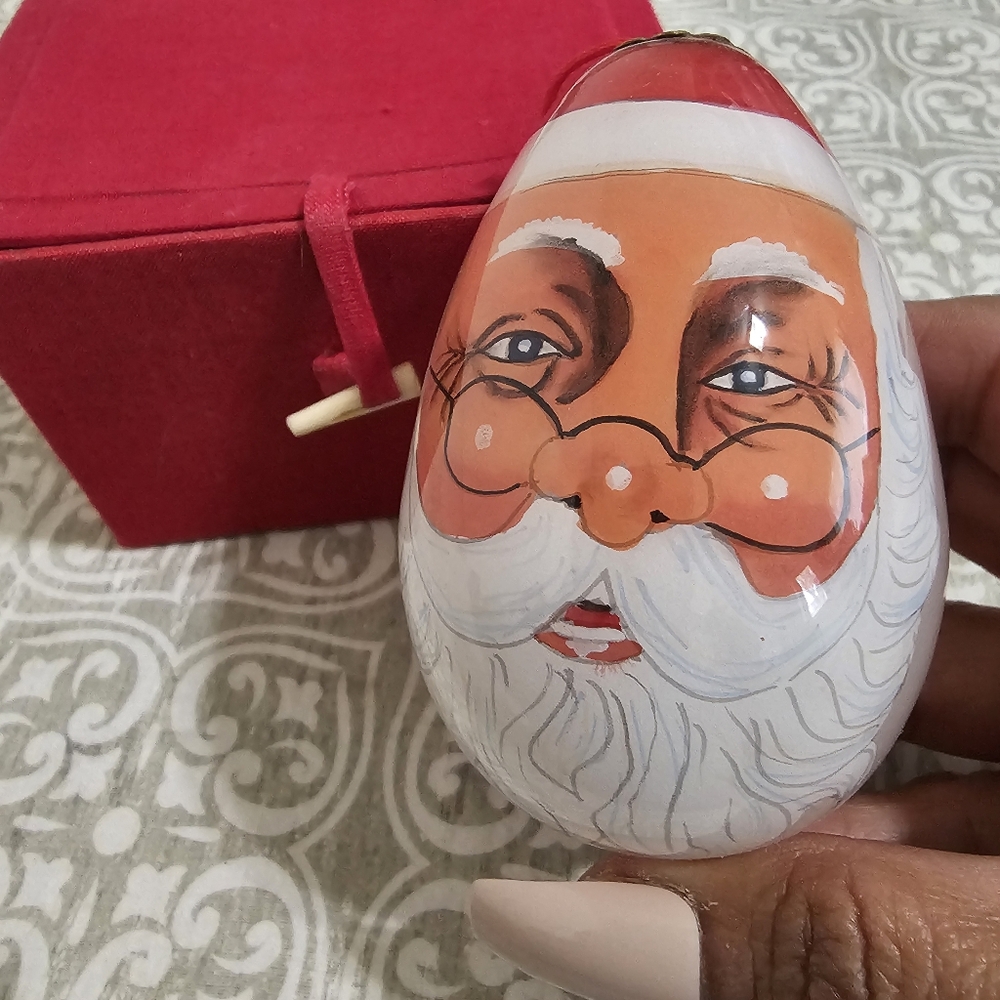 Santa Claus Inside Painted Glass Christmas Ornament with Box by Les Hans